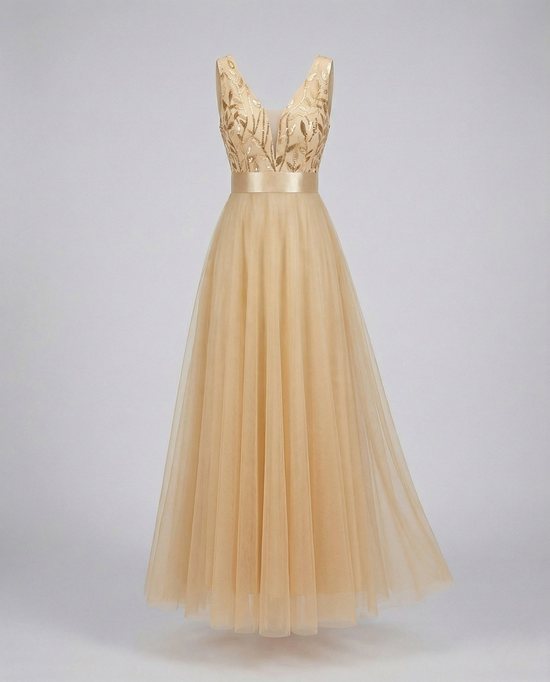 Long Tulle Evening Dress with Embroidery