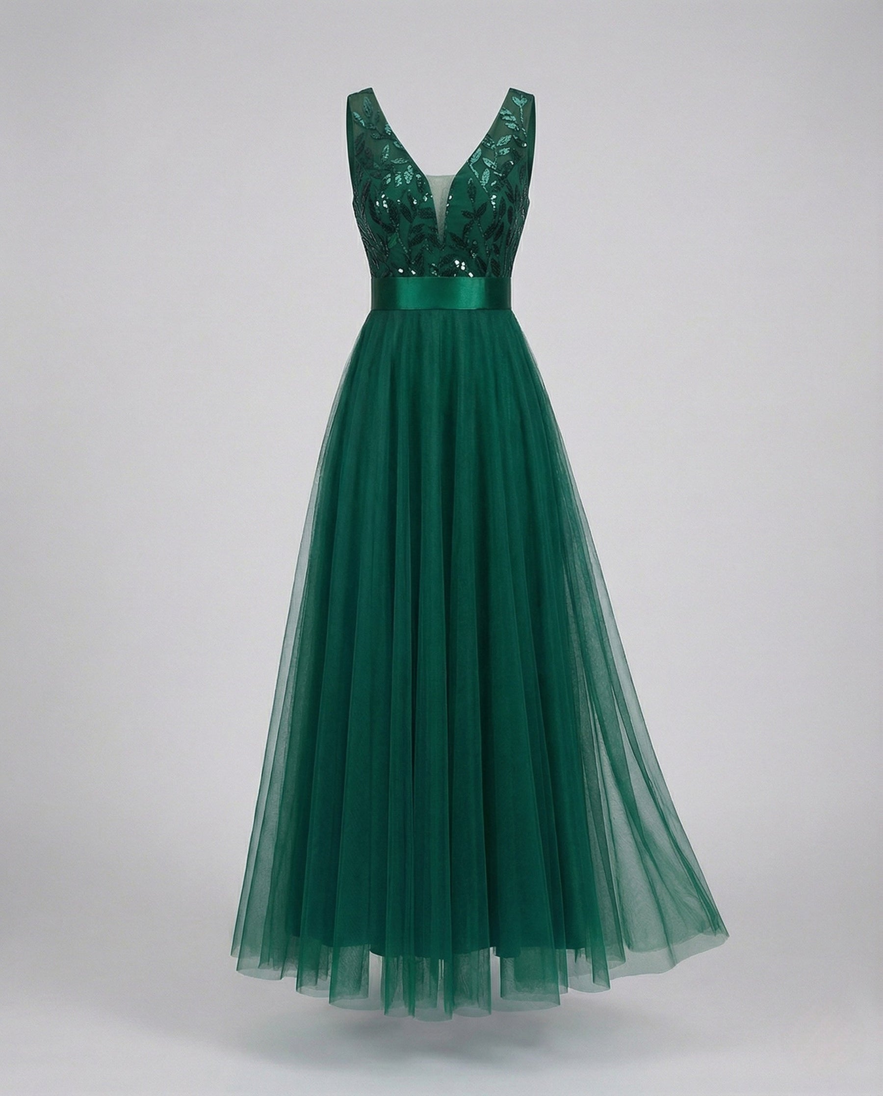 Long Tulle Evening Dress with Embroidery