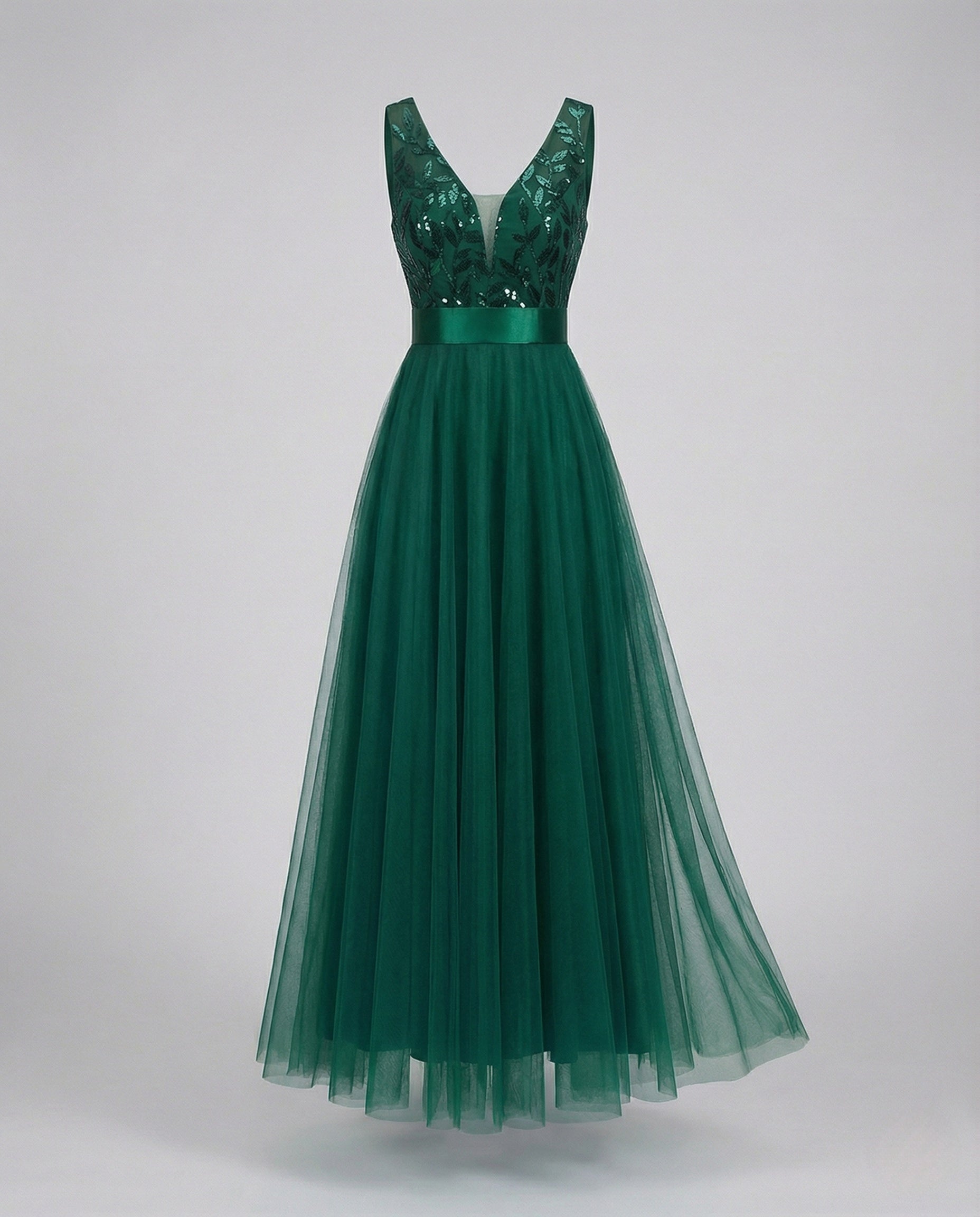 Long Tulle Evening Dress with Embroidery