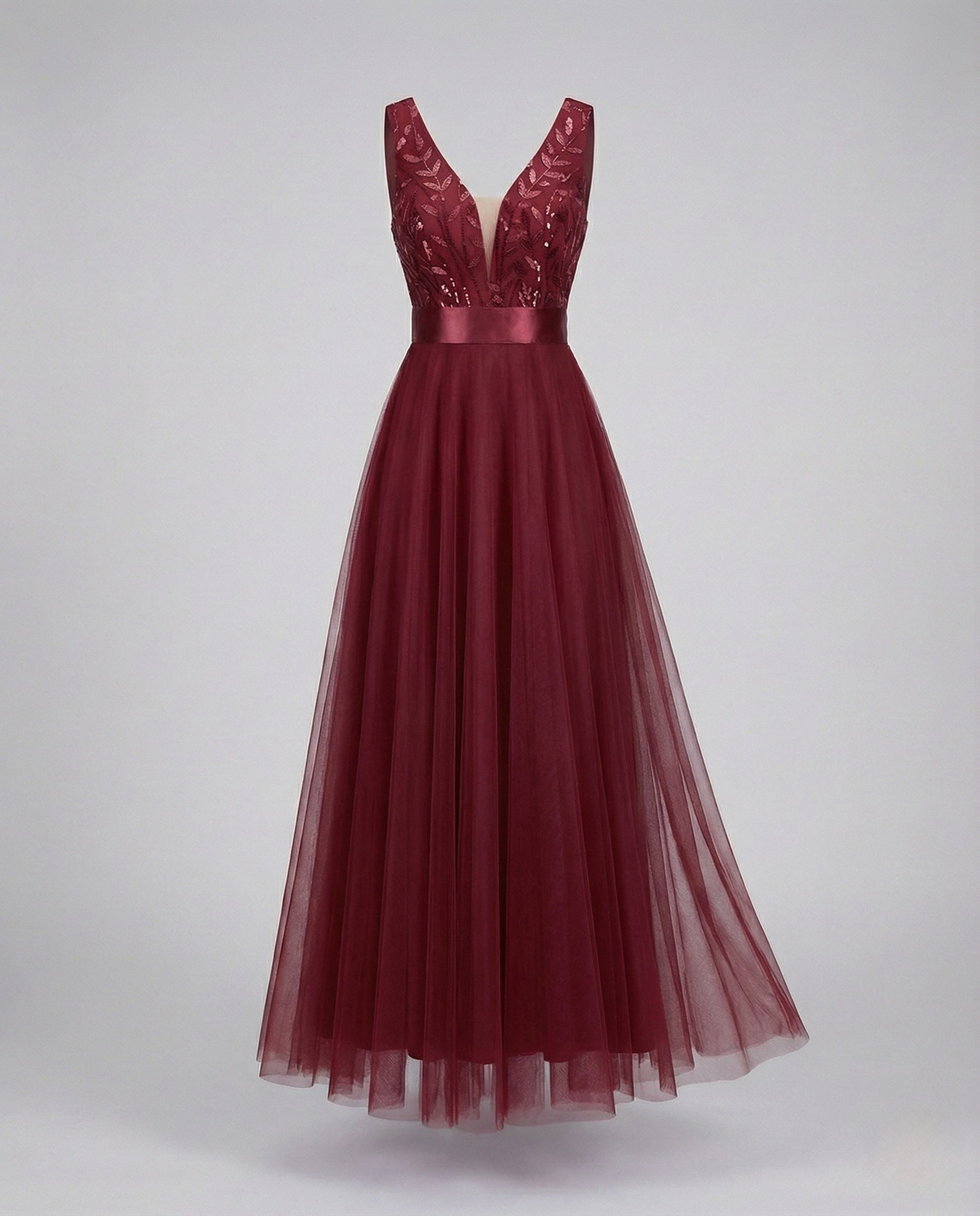 Long Tulle Evening Dress with Embroidery