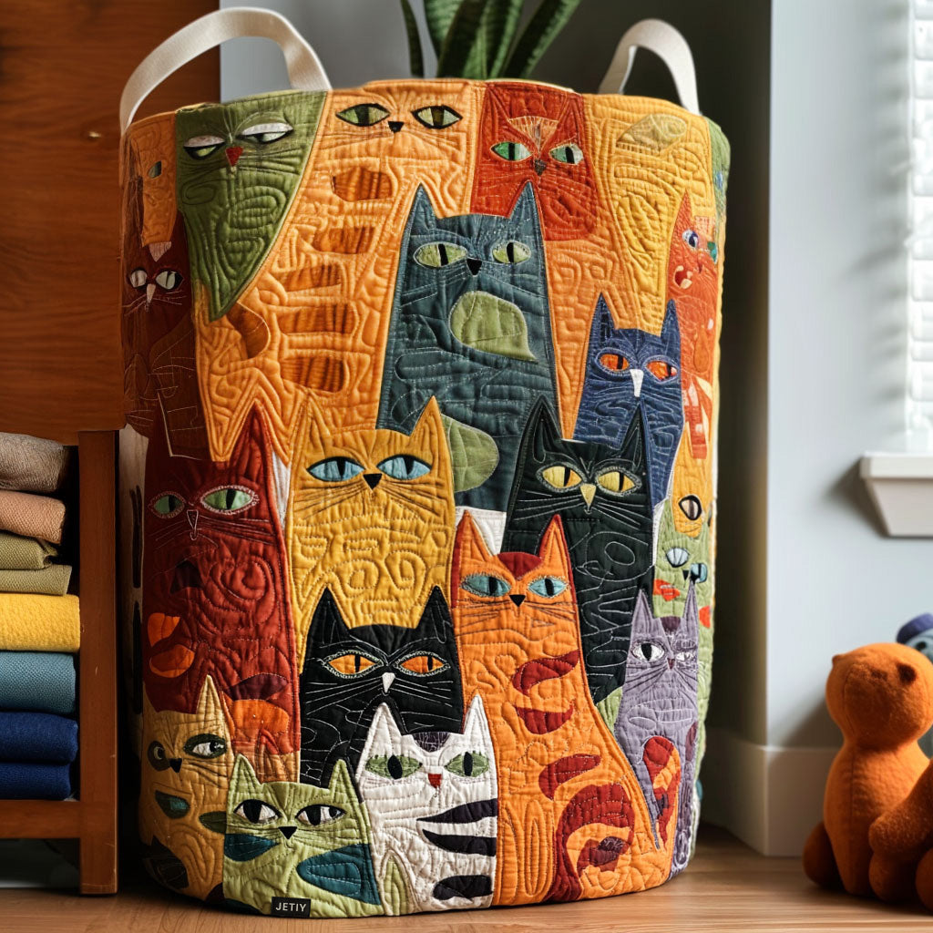 Artisan Cat-Themed Laundry Basket