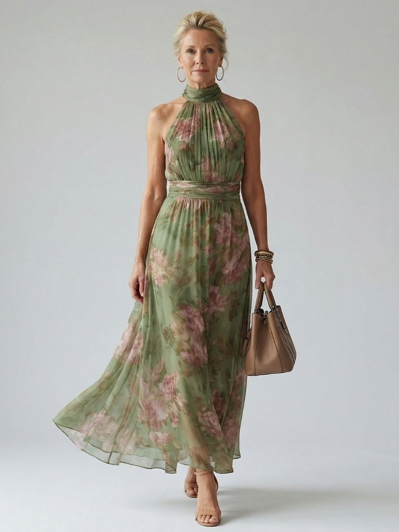 Mirelle | Halter Neck Gathered Midi Dress