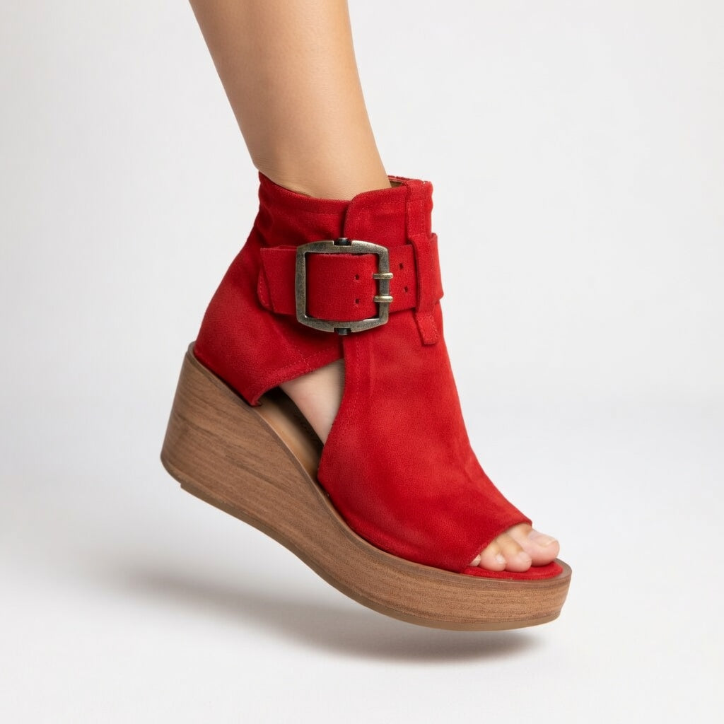 Sofía | Contemporary Open-Toe Wedge Ankle Boots