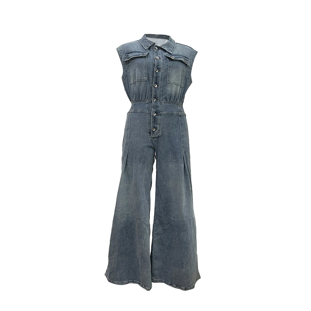 Stella | Wide Leg Denim Jumpsuit with Cinched Waist