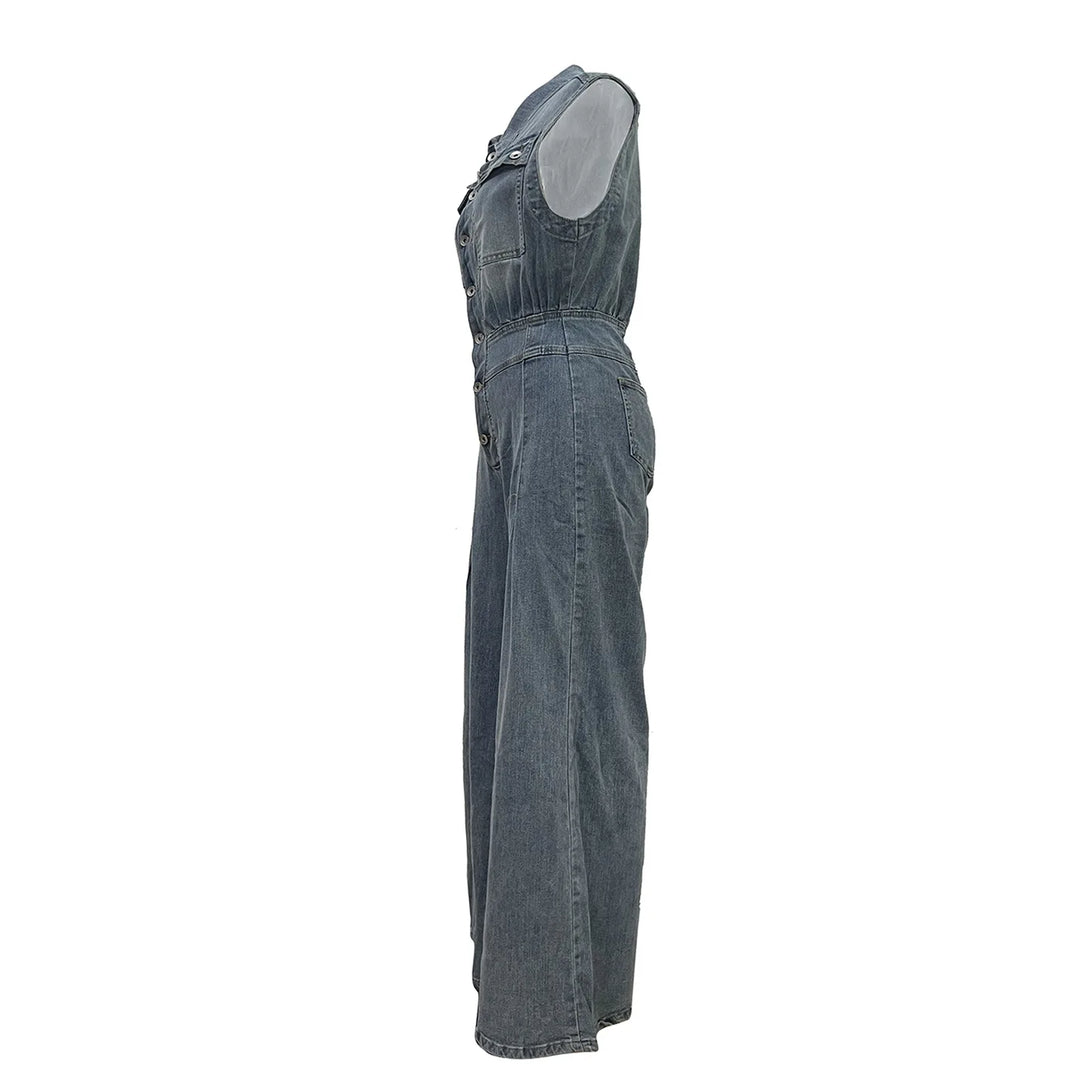 Stella | Cinched-Waist Wide Leg Denim Jumpsuit