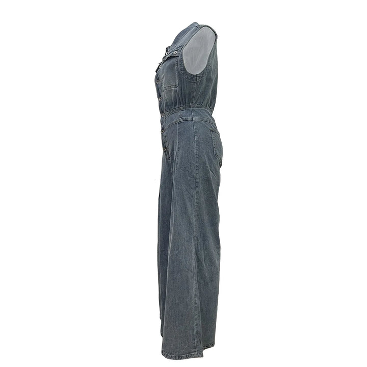 Stella | Cinched-Waist Wide Leg Denim Jumpsuit