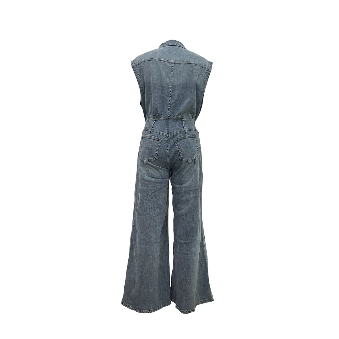 Stella | Cinched-Waist Wide Leg Denim Jumpsuit