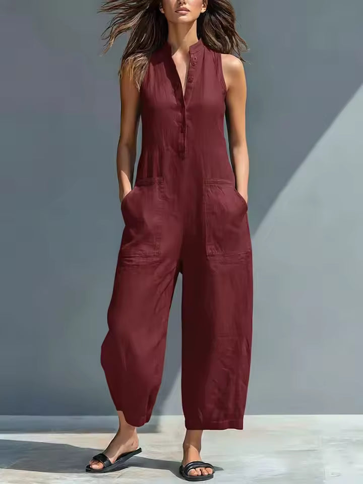 Brisa | Casual Sleeveless Jumpsuit with Front Button Detail