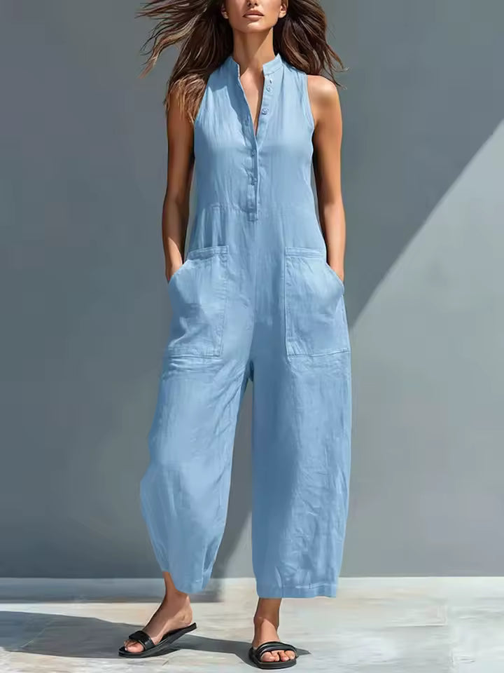 Brisa | Casual Sleeveless Jumpsuit with Front Button Detail