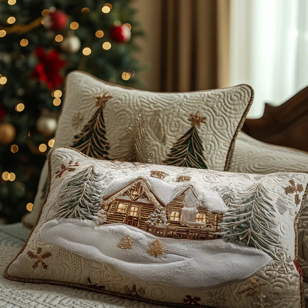 Snowy Cabin Quilted Cushion Cover