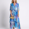 Calista | V-Neck Maxi Dress with Sheer Layered Design and Tie Belt