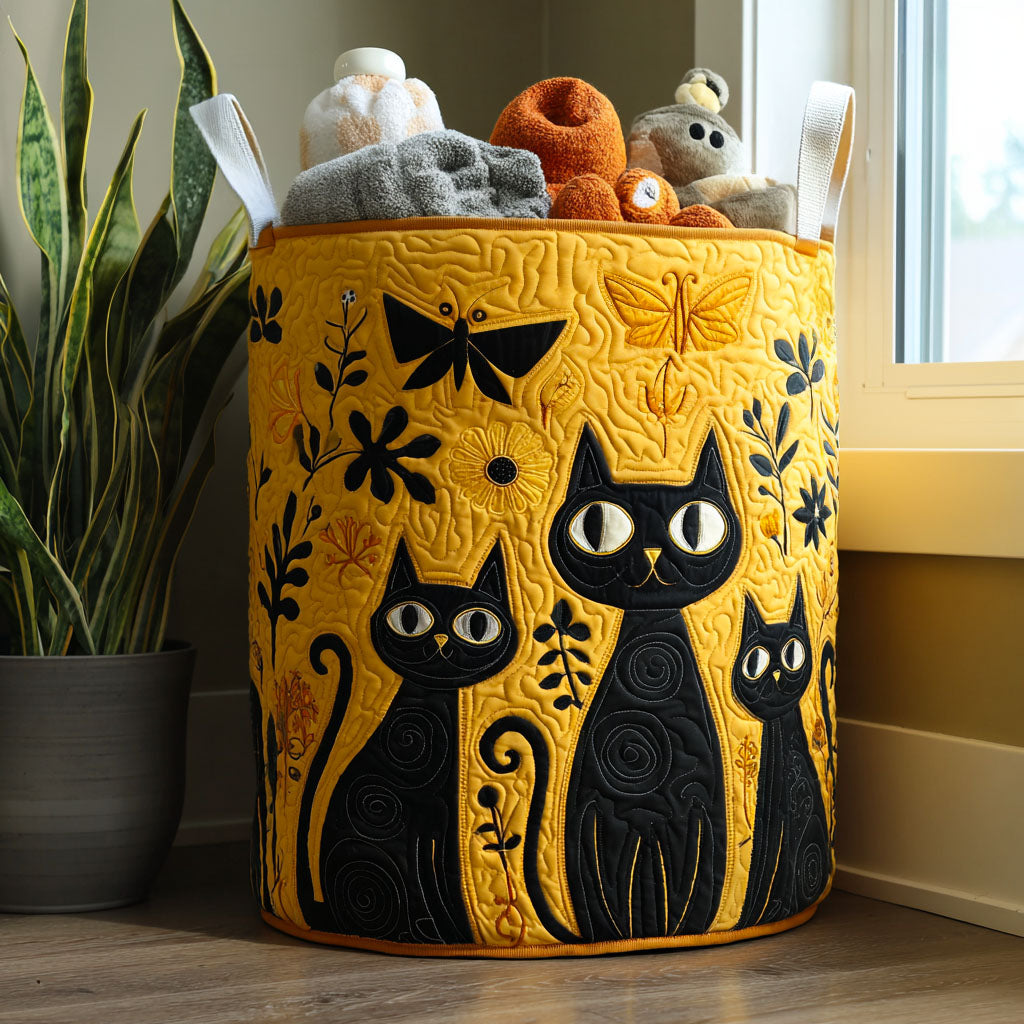 Artisan Cat-Themed Laundry Basket