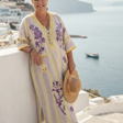 Aurelia | V Neck Half Sleeve Striped Floral Maxi Dress