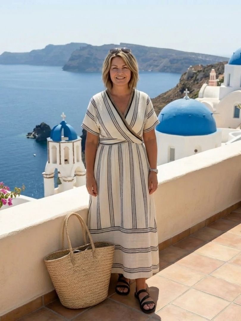 Celeste | V-Neck Short Sleeve Wrap Waist Midi Dress