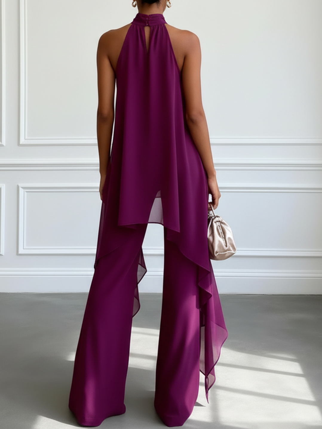 Chic Purple Sleeveless Top and Trouser Set