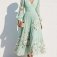 Cisella | Light Green Floral Print Midi Dress