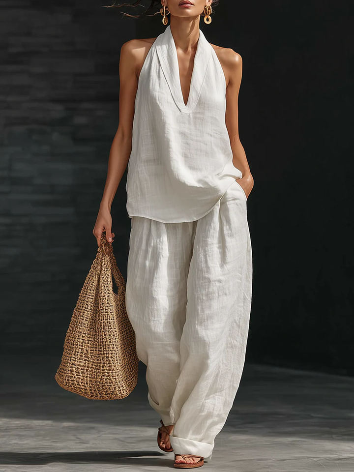 Carlotta — Chic Sleeveless Ensemble with Flared Trousers