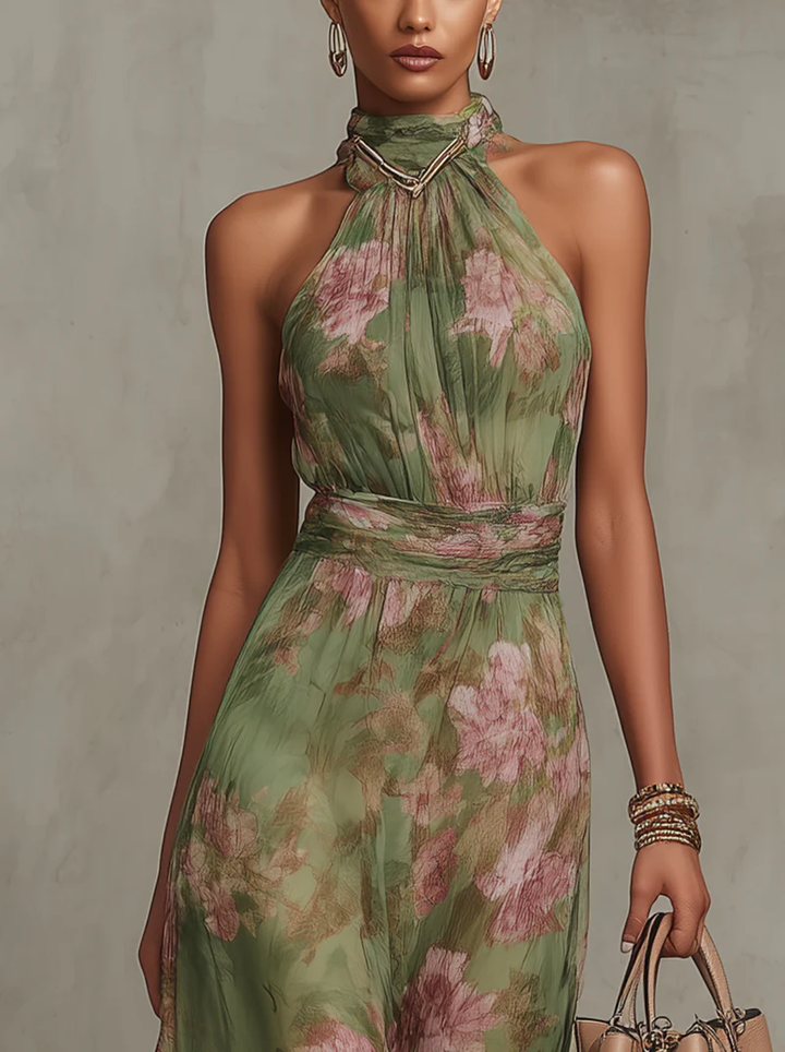 Livia™ | Chic Floral Maxi Halter Dress