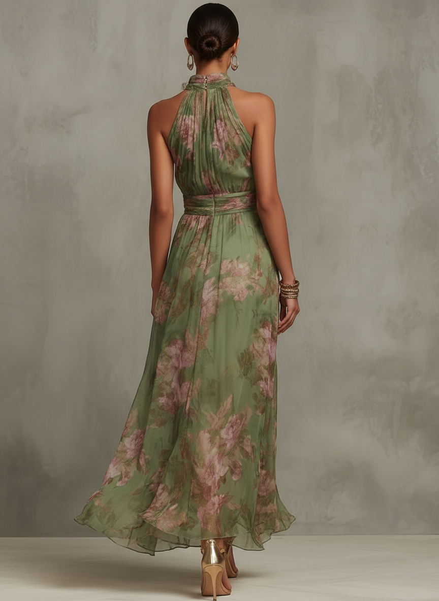 Livia™ | Chic Floral Maxi Halter Dress