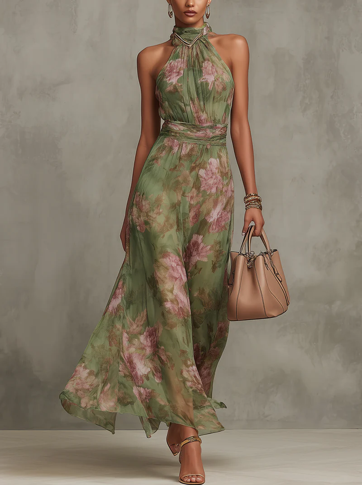 Livia™ | Chic Floral Maxi Halter Dress
