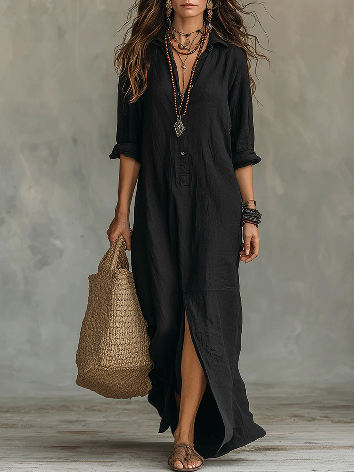 Soline | Relaxed V-Neck Maxi Dress with Button Details