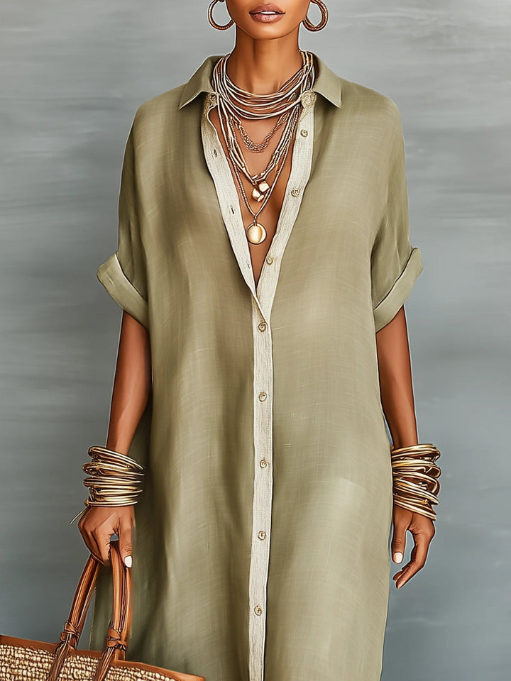 Manelle | Olive Green Maxi Dress with Sleek Minimalist Design