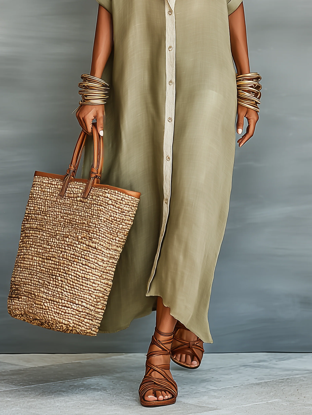 Manelle | Olive Green Maxi Dress with Sleek Minimalist Design