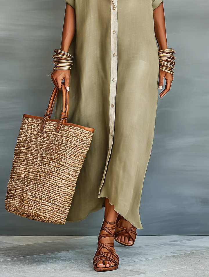 Manelle | Olive Green Maxi Dress with Sleek Minimalist Design