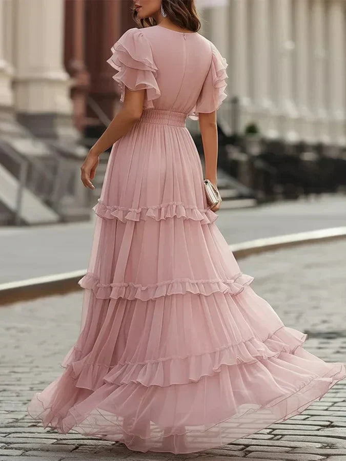 Brielle | V-Neck Short Sleeve Tiered Midi Dress