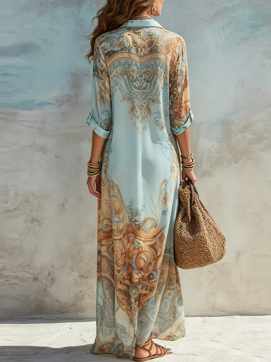Floral Print Maxi Dress in Blue
