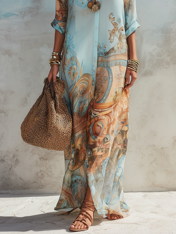 Floral Print Maxi Dress in Blue