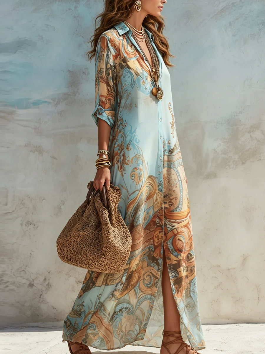 Floral Print Maxi Dress in Blue