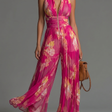 Nicole | Fuchsia Floral Print Pleated Chiffon Jumpsuit