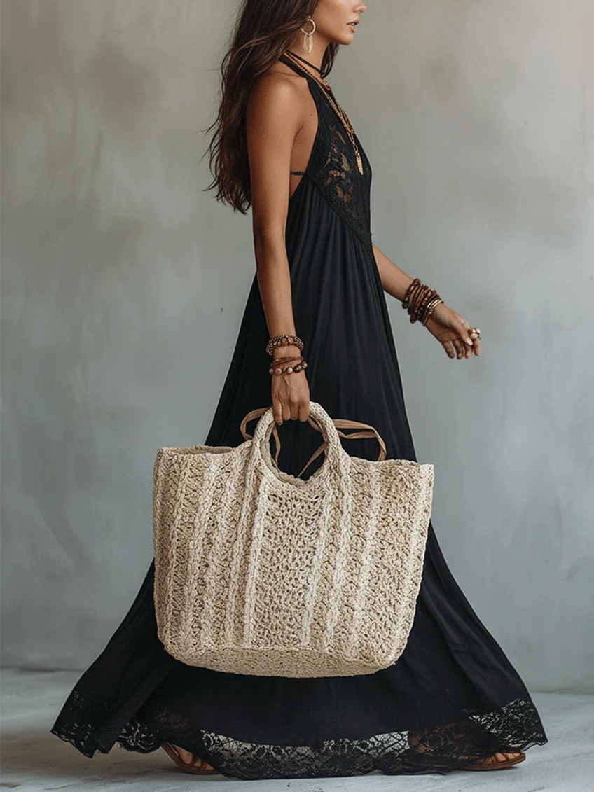 Bohemian Lace Black Sleeveless Maxi Dress
