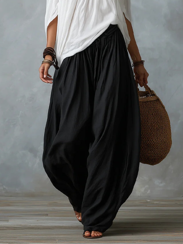 White Off-Shoulder Top with Lantern-Style Flared Trousers