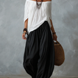 White Off-Shoulder Top with Lantern-Style Flared Trousers