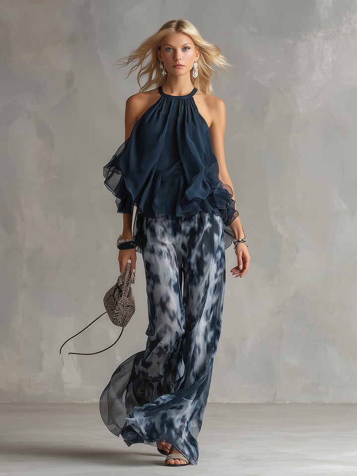 Elise | Elegant and lightweight suit with flowing top and wide trousers