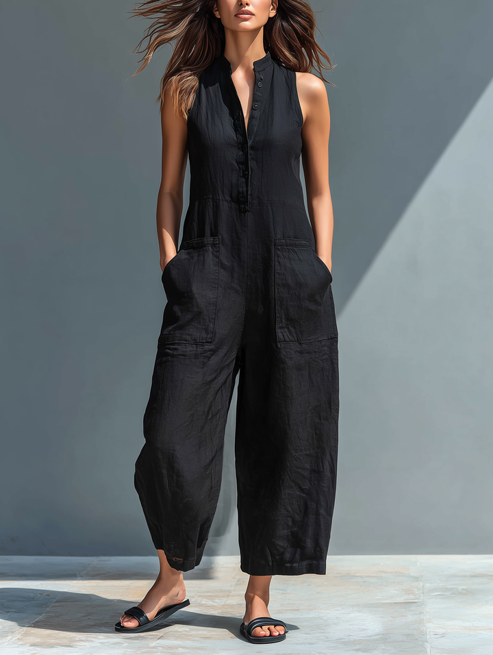 Brisa | Casual Sleeveless Jumpsuit with Front Button Detail