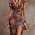 Indira ™ | Desert Sunset Boho Ruched Midi Dress