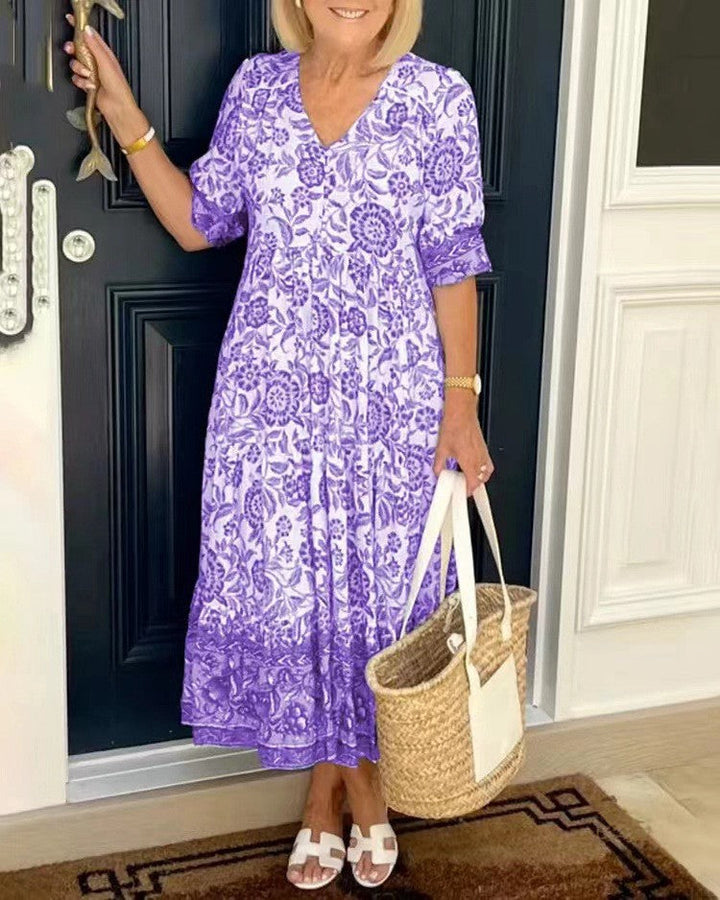 Rocío | Chic Floral Maxi Dress with V-Neck Design