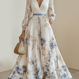 Amalia | White Floral Chiffon Balloon Sleeve Maxi Dress