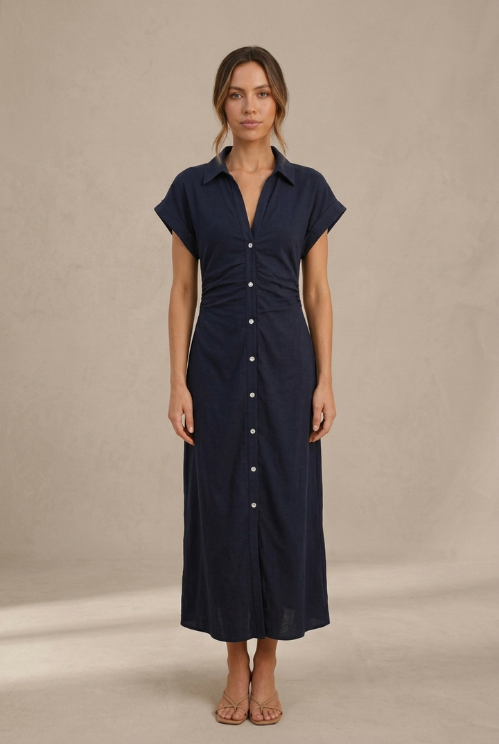 Button-Down Denim Midi Dress