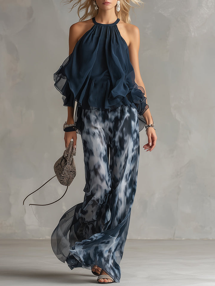 Elise | Elegant and lightweight suit with flowing top and wide trousers