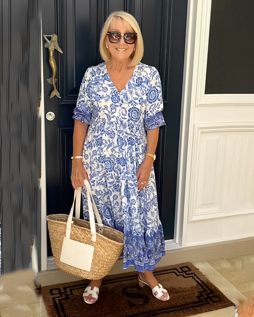 Rocío | Chic Floral Maxi Dress with V-Neck Design