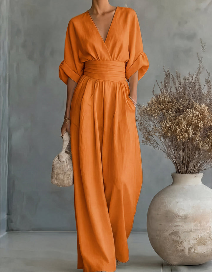 Daniela - Chic V-Neck Wide-Leg Jumpsuit