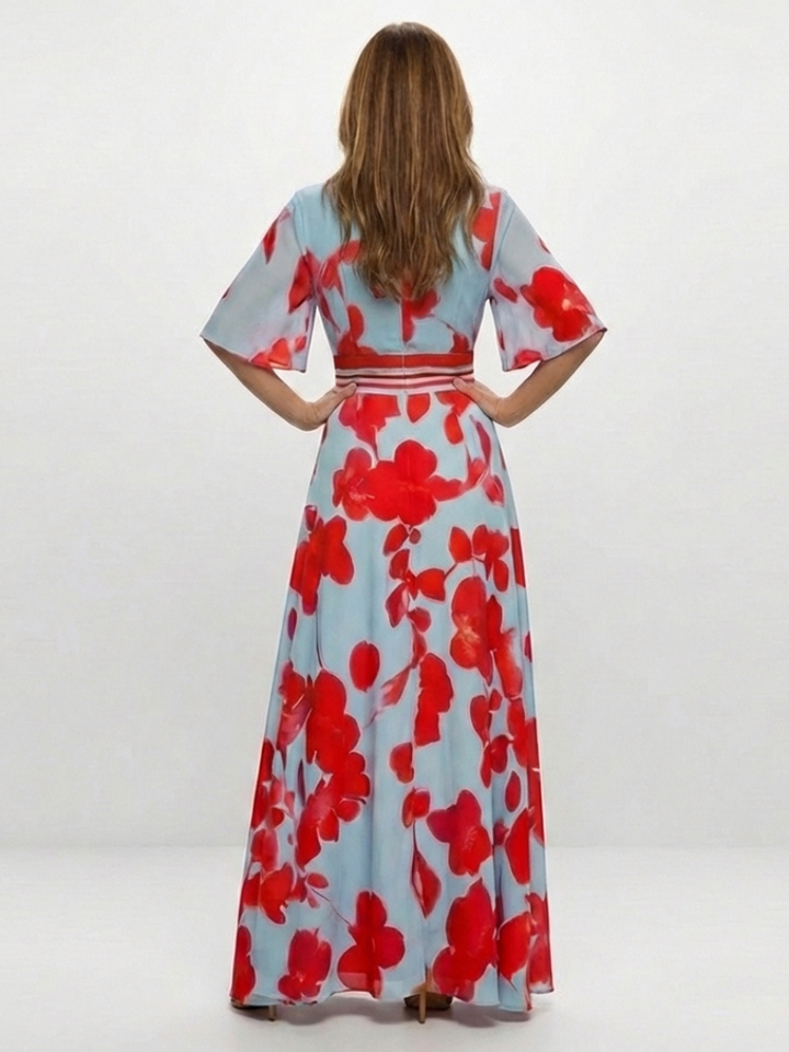 Corinne | Floral V-Neck Short Sleeve Dress