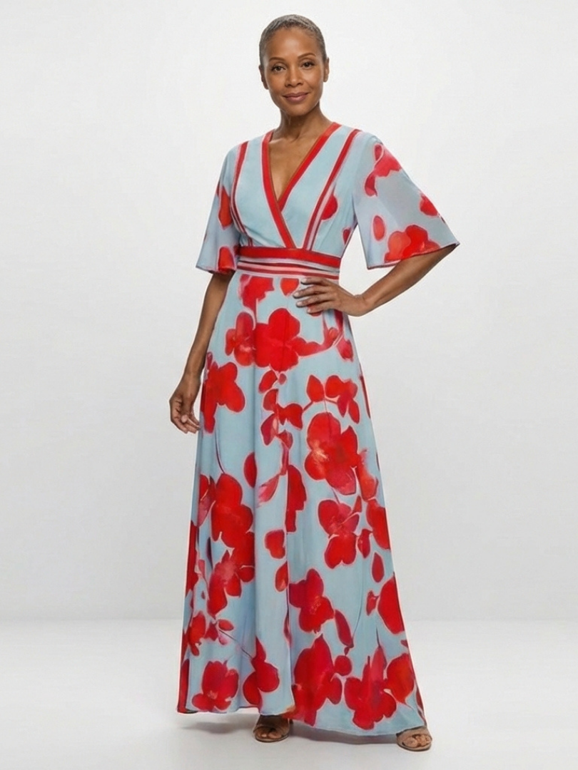 Corinne | Floral V-Neck Short Sleeve Dress