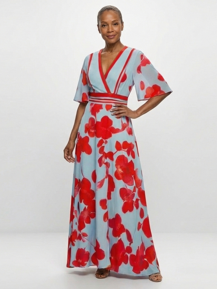 Corinne | Floral V-Neck Short Sleeve Dress
