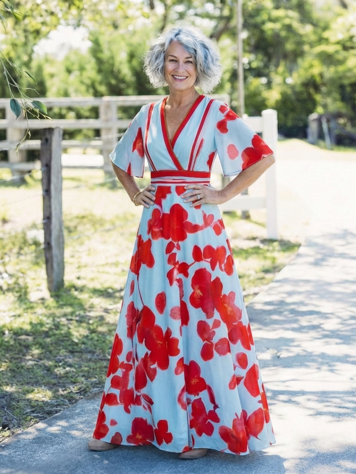 Corinne | Floral V-Neck Short Sleeve Dress