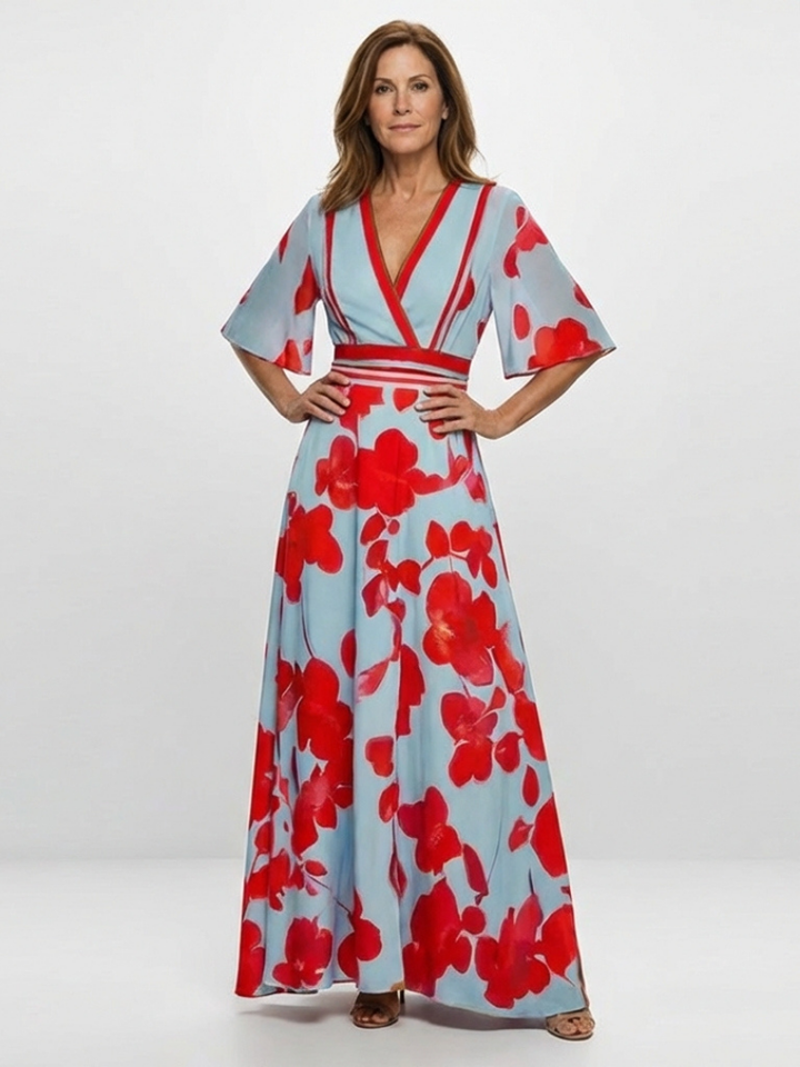 Corinne | Floral V-Neck Short Sleeve Dress